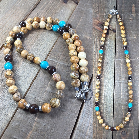 Mens beaded necklace mens necklace jasper necklace beaded