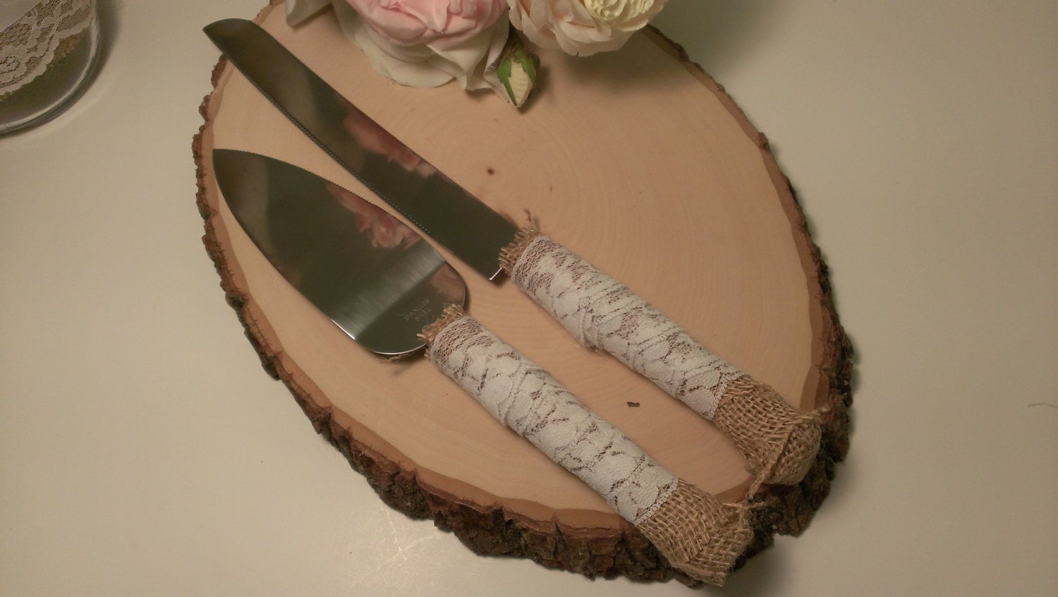 rustic  cake  knife burlap and lace wedding  cake  serving  set 