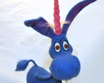 Happy! blue unicorn - Needle Felted toy.
