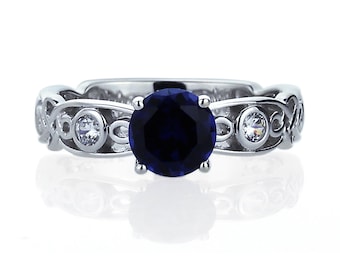 Women 7mm 14K White Gold 1.25 ct Simulated Sapphire CZ Wedding Engagement Ring(DEFR2497)