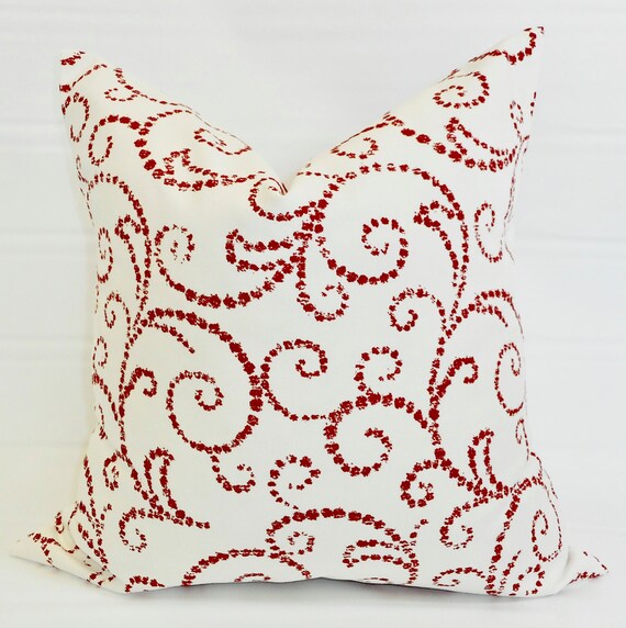 Red & White Pillow cover. Scroll Red and white Decorative