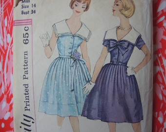 vintage 1960s Simplicity sewing pattern 3920 one piece dress full skirt sailor collar size 14
