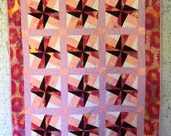 Spinning Stars in Pink Quilt, Quilts for Sale, Handmade Quilts, Quilts for Gifts, Lap Quilts