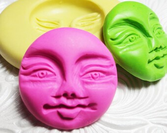 Moon Face Mold Flexible Silicone Push Mold for Resin Wax Fondant Clay Fimo Ice