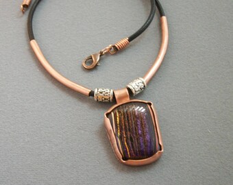 Dichroic glass and Copper necklace - copper jewelry - metalwork jewelry - dichroic glass necklace