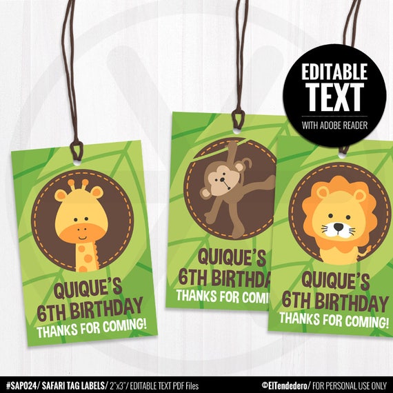 safari birthday favor tags printable thank you cards bag
