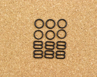 3 Sets 3/8" Black Nylon Rings and Sliders for Bra Making and Lingerie Sewing 10mm Bra Adjusters Bramaking