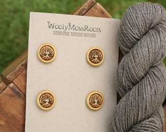 SALE! 4 Yellow Tree Buttons- Yellowheart Wood- Wooden Buttons- Eco Craft Supplies, Eco Knitting Supplies, Eco Sewing Supplies