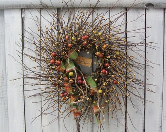 Fall Wreath - Autumn Wreath - Fall Door Wreath - Thanksgiving Wreath - Fall Twig Wreath - Berry Wreath - Primitive Country Wreath - Wreath