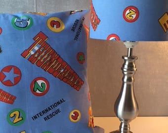 Thunderbirds Are Go!! Vintage Fabric Cushion Cover 16" x 16" and Lamp Shade