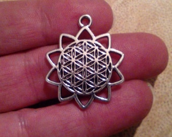 Silver plated seed of life mandala charm. Small seed of life pendant. Sacred geometry pendant.