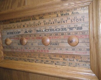 Vintage Framed Yardstick Coat Rack ~ Farmhouse Decor ~ Cabin Coat Rack