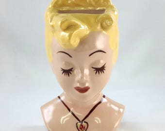 deLee Pottery BOBBY PINUP Blond Bobby Pin Holder California Pottery 1940s