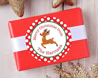 Christmas Stickers - Personalized Gift Labels - Rudolph the Red-Nosed Reindeer - Sheet of 12 or 24