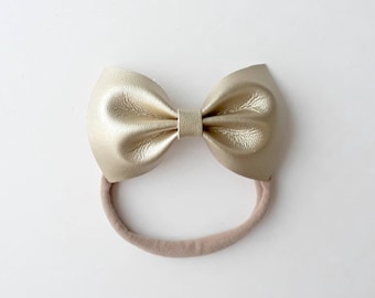 Gold Faux Leather Bow (Headband)