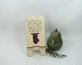 Cell Phone Stand. Tablet Stand. Docking Station. Phone Holder. Deer Art. Kitchen Accessory. Charging Station. Deer Antler