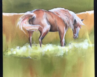 Horse Grassing 16 x 16 Original Watercolor Batik
