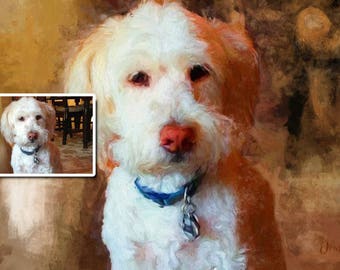 Portrait personnalisé de chien, portrait de chien, peint d'après photo, peint à la main – Portrait personnalisé à télécharger