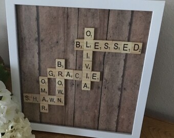 Family frame, scrabble wall art, personalized frame, scrabble frame, scrabble tiles