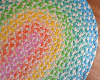 40" X 58" SALE Pastel and natural rainbow braided cotton nursery rug