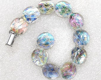 Bracelet, Dichroic Glass Bracelet in Soft Shimmering Fruit Basket Colors, Fused Glass