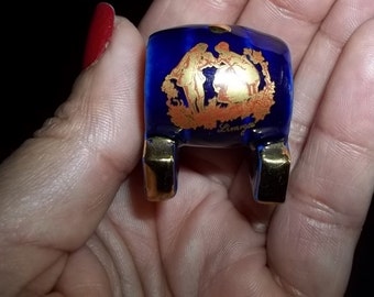 Limoges Miniature Barrel Mini Limoges Keg Cobalt Blue 22kt Gold Trim Doll House Limoges Mini Vintage Limoges Free Shipping