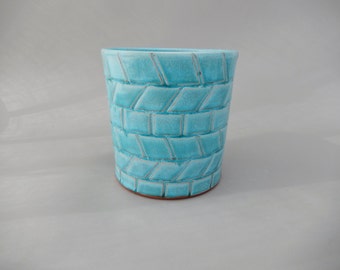 Ceramic Utensil Holder, Kitchen Organizer, Handmade Turquoise Glazed Pottery