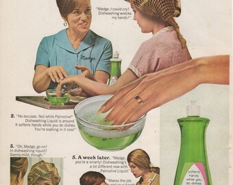 Vintage Palmolive Dishwashing Liquid Magazine Ad 1958 1st Anniversary Gift Idea