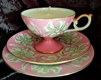 100% all natural soy wax vintage tea cup candle