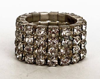 Vintage Diamond Rhinestone Wide Stretch Ring Adjustable Size