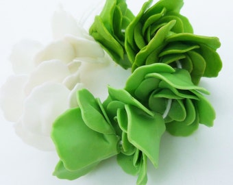 Miniature Polymer Clay Roses Handcrafted Flowers Beads, 12 pcs.