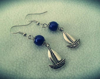 Pair of earrings "Blue sailboat"
