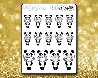 Luna Panda Stickers - Planner Stickers Erin Condren Life Planner Cute Emoji Panda Character Girl Stickers Happy Planner