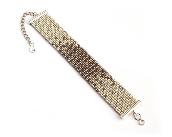 Gray Shaded bracelet, Seed beads, Loom bracelet, Butted bracelet, Tiny beads, Glass beads, Gift for her, Woven cuff, bangle bracelet