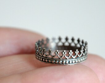 Crown Sterling silver ring - oxidized