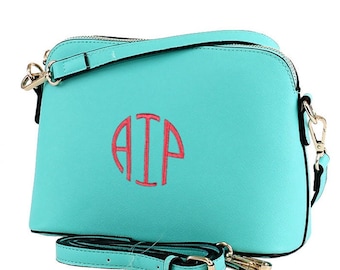 Monogram Crossbody, Bag Leather Purse, Leather Bag, Shoulder Bag, Embroidered Clutch Purse, Preppy Cross body Bag, Vegan Leather