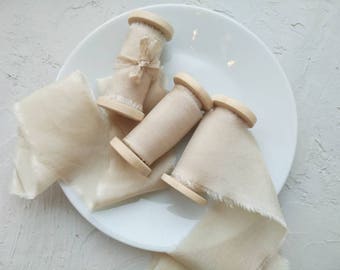 CHAMPAGNE Silk Ribbon, Hand Dyed Silk, 2.5 yards, Bouquet Ribbon, Wedding styling, Gift wrapping
