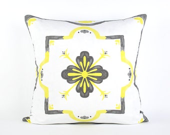 Gray and Yellow Moroccan Watercolor Pillow Cover