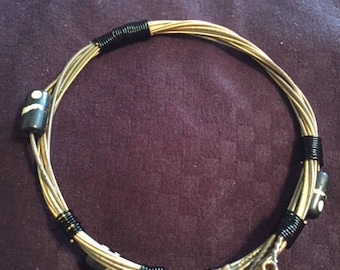 Upcycled Guitar String Bangle Bracelet with Beads