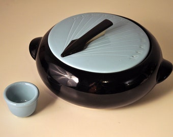 Vintage Shawnee Kenwood Turquoise Aqua & Black Sundial Casserole Chafing Dish Mid-Century Atomic '50s