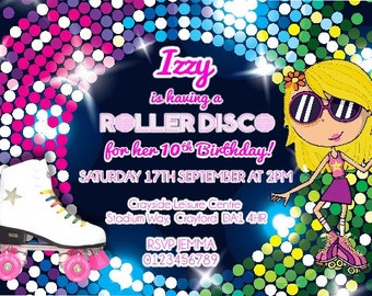 Printed Personalised Birthday Roller Disco Invitations x10