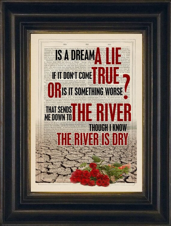 Bruce Springsteen The River song lyric Print on upcycled