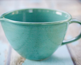 Aqua Handled Mixing Bowl with pouring spout-- hand thrown ceramic stoneware pottery -- ceramic mixing bowl handled mixing bowl