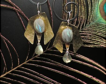 E1559 Brass and Labradorite earrings