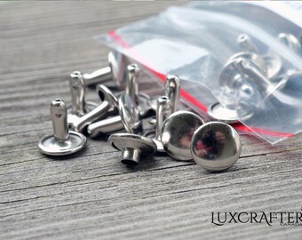 Luxcrafter™ Bright Nickel (silver) 50-pack "Medium" Rivets 9x8mm (approx. 3/8" caps x 5/16" post). Canadian Supplier.