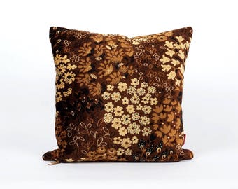 Brown Velvet Pillow Cover - 20x20, designer pillow, upholstery fabric, vintage fabric, mid century home decor, handmade by EllaOsix