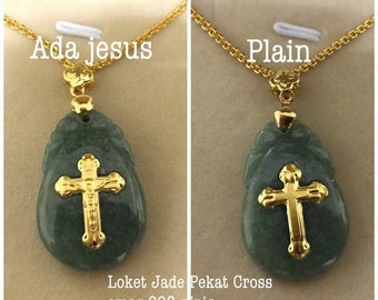Jade Pendant with Crucifix / Cross Design in Gold Foil 22K