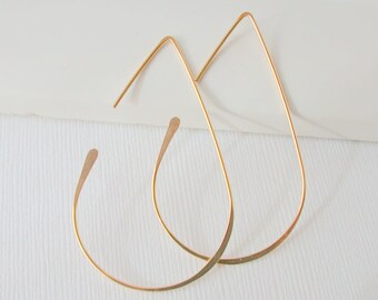 Hoop Earrings Threader Earrings Gold Hoop Earrings Open Hoop Earrings Medium Teardrop Hoops Sterling Teardrop Hoops. Rose teardrop hoops