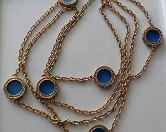 Vintage long Necklace Gold Tone large glass Bezel