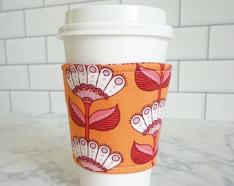Reusable Coffee Sleeve-Orange Floral Print